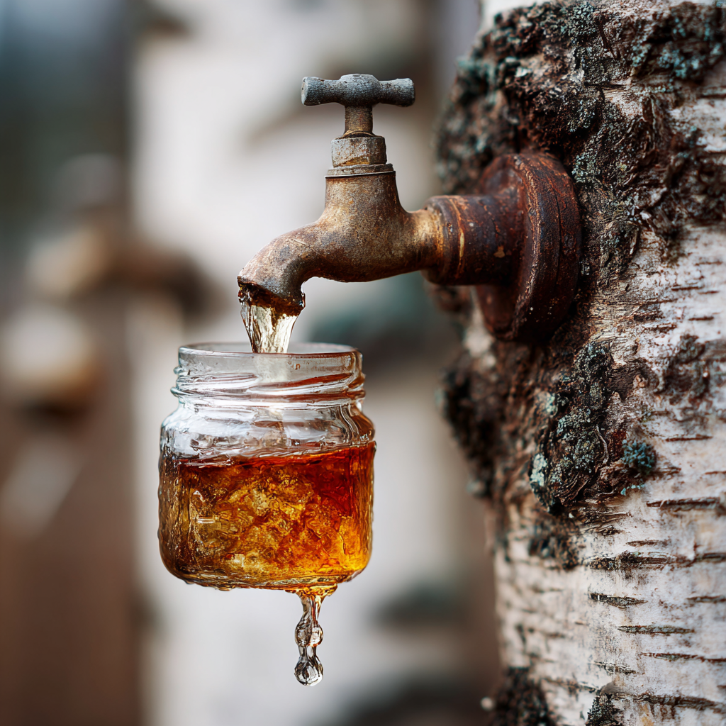 Birch Tree Juice: A Natural Drink with Surprising Health Benefits 8 Birch sap collecting from tree into jar