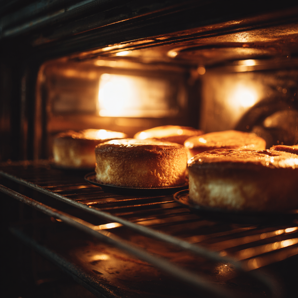 Hershey cakes baking in oven